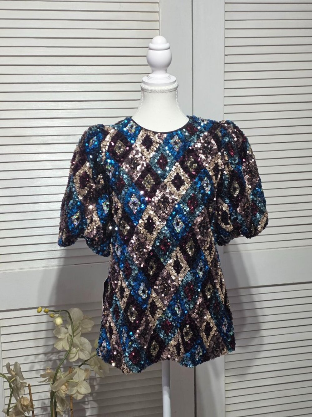 Nwt Tuckernuck Pomander Place Women's Multi Sequin Jada Blouse Sz S 3872